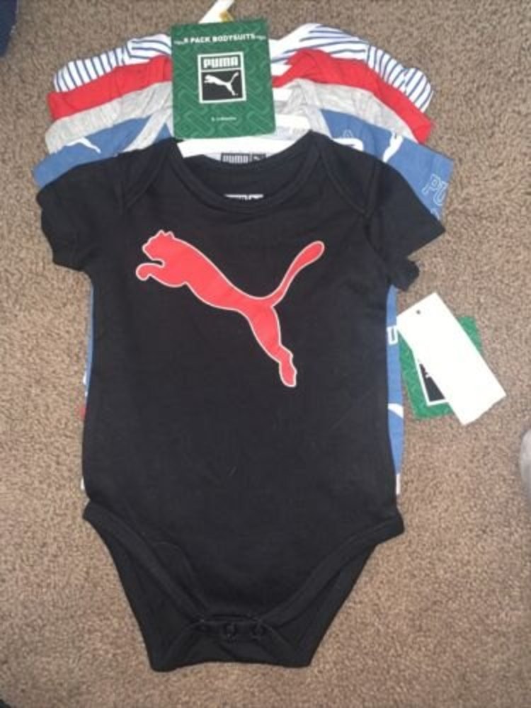 Puma 5 Pack Bodysuits, 0-3 months, red black Blue white, NWT